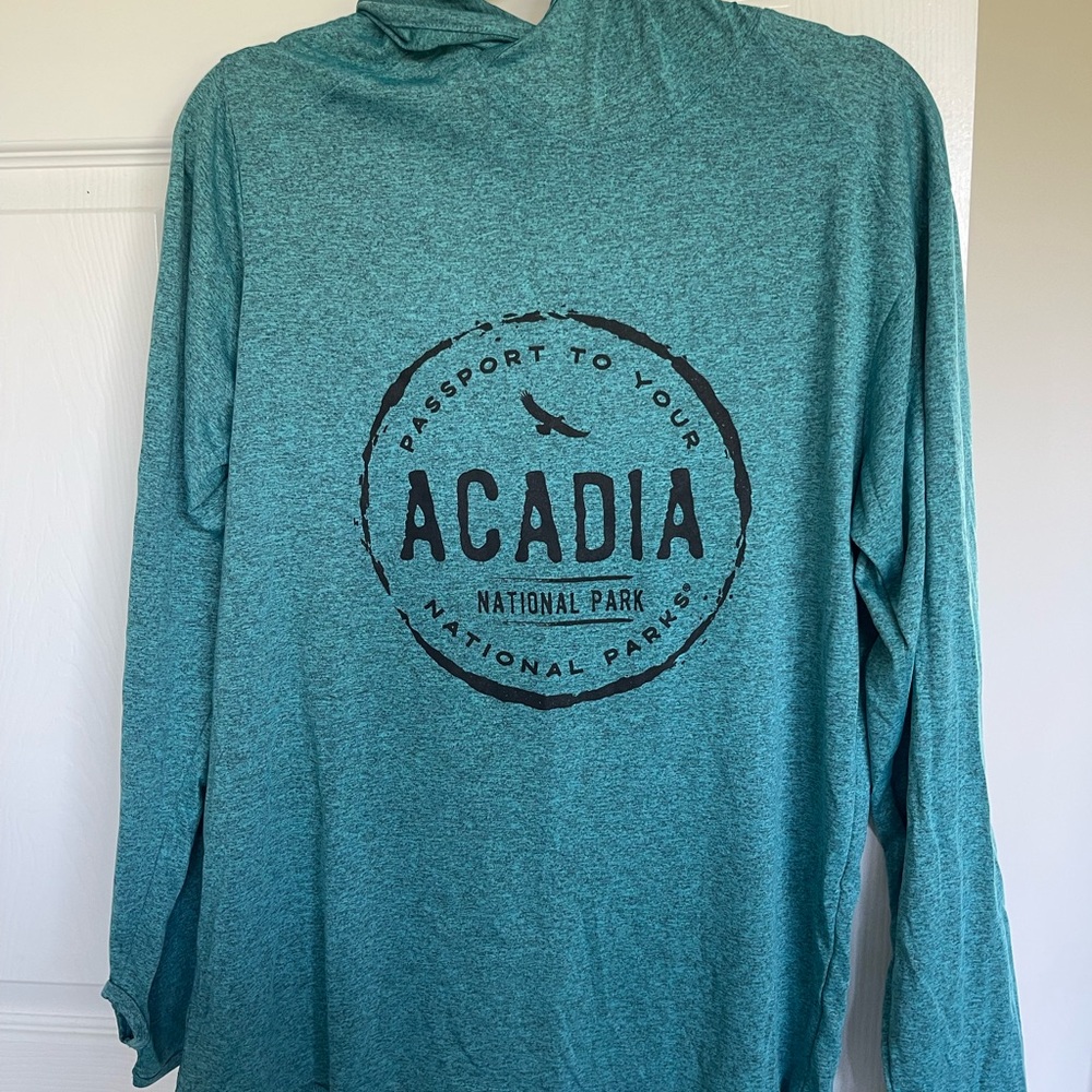 Acadia National Park Teal Hooded Long Sleeve Tee